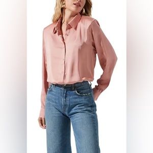 Astr the Label satin button down with shoulder pads